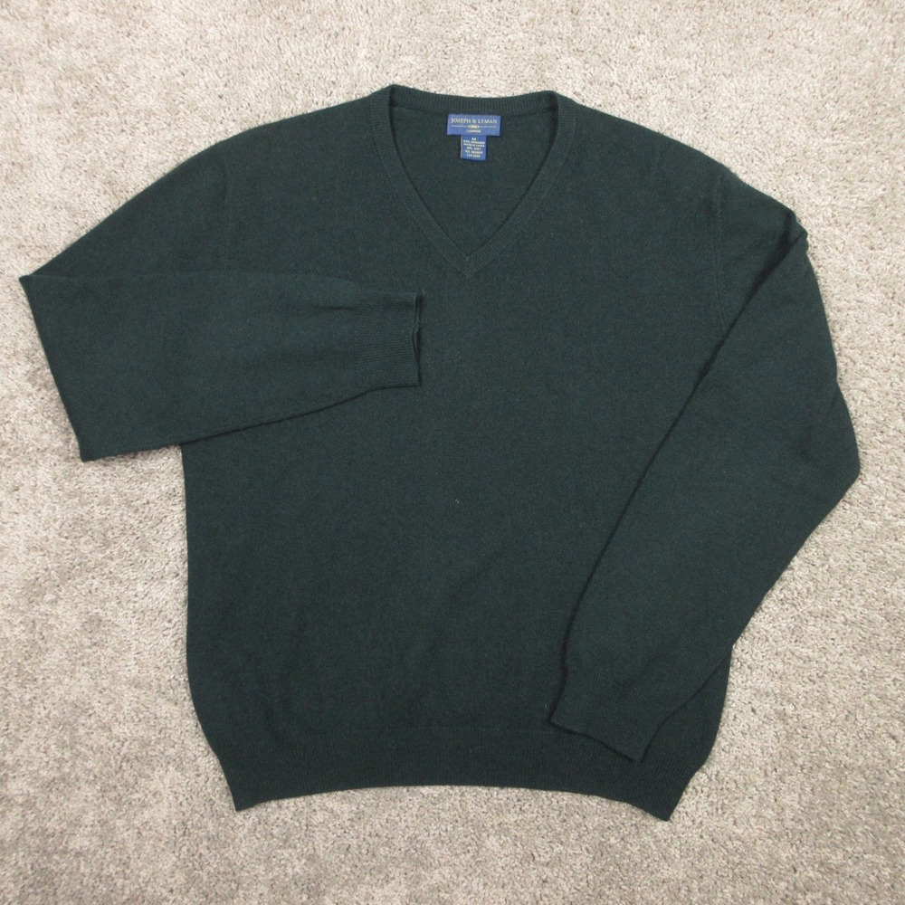 Joseph & Lyman Sweater Mens Medium‎ Green Cashmere V-Neck Knit Pullover